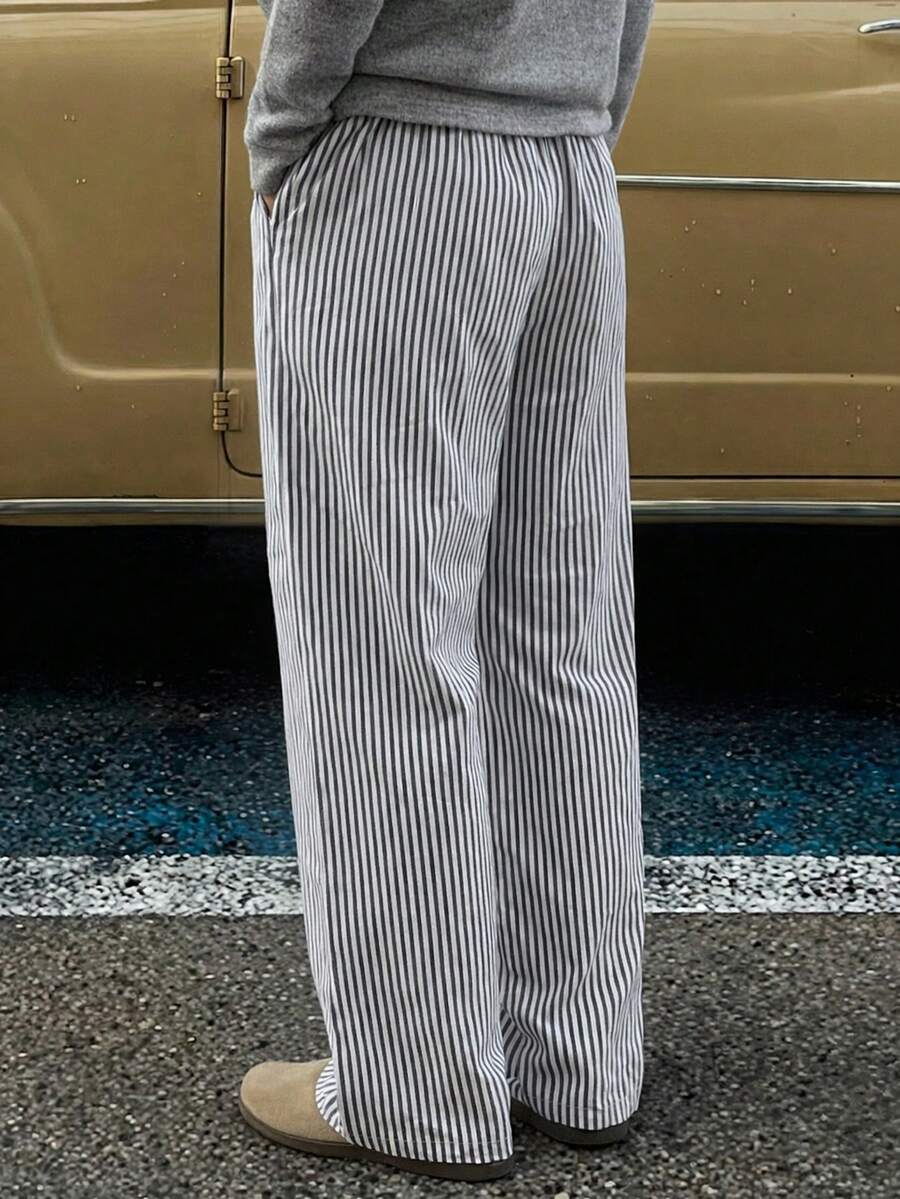 Men's Striped Wide Leg Straight Pants