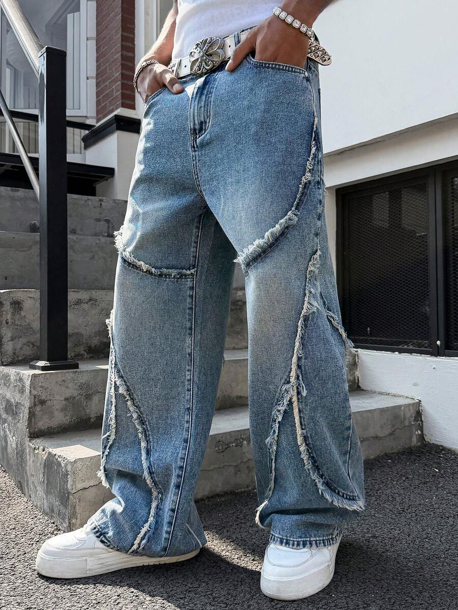 Distressed Patchwork Vintage Wide Leg Jeans