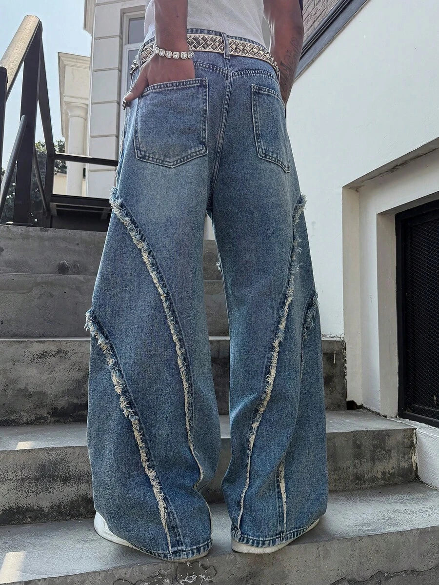 Distressed Patchwork Vintage Wide Leg Jeans