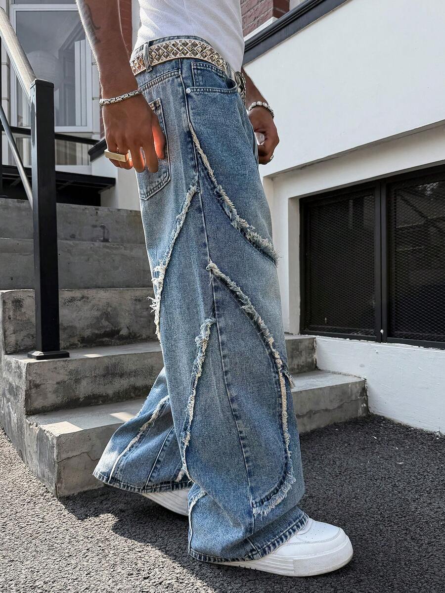 Distressed Patchwork Vintage Wide Leg Jeans