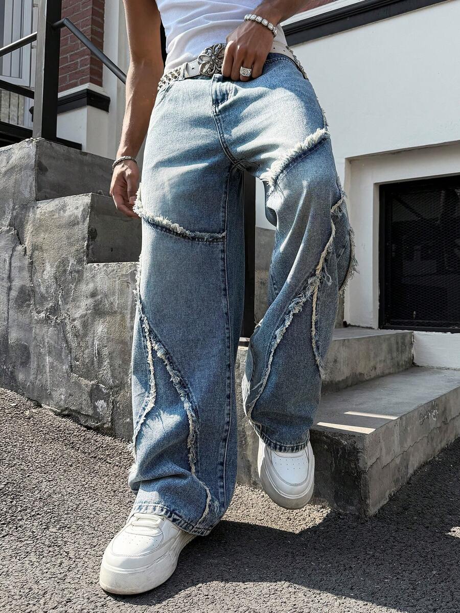Distressed Patchwork Vintage Wide Leg Jeans