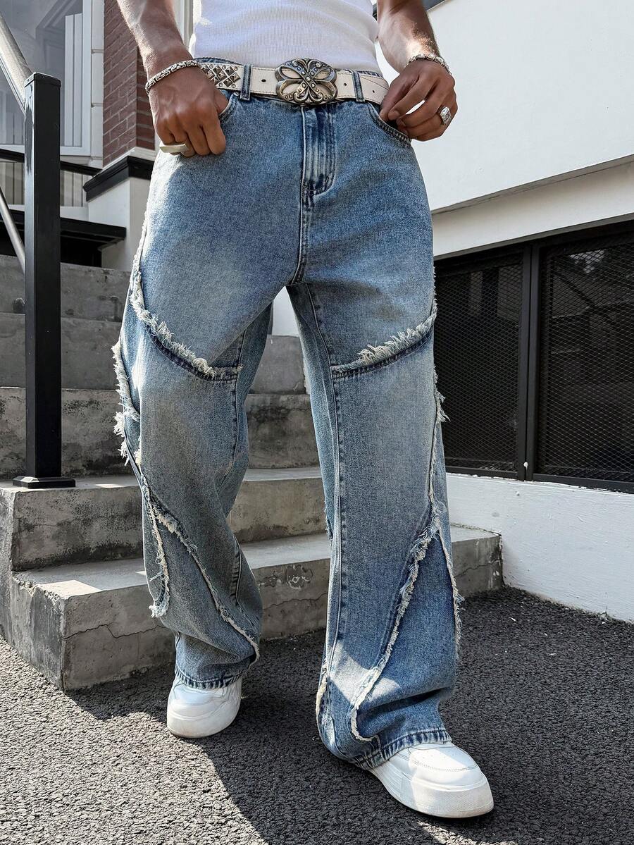 Distressed Patchwork Vintage Wide Leg Jeans
