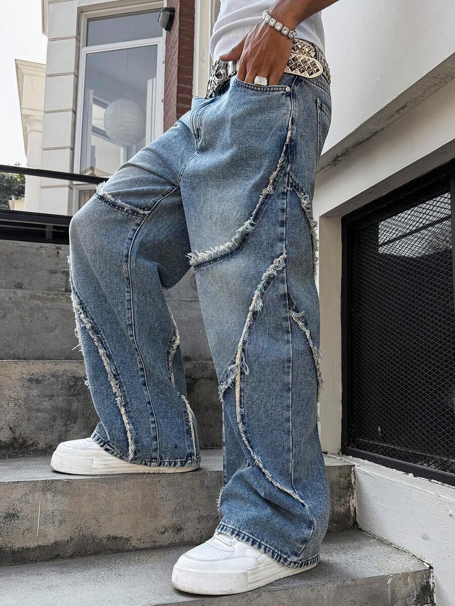 Distressed Patchwork Vintage Wide Leg Jeans