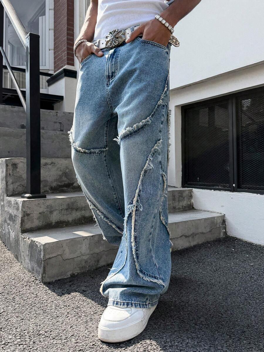 Distressed Patchwork Vintage Wide Leg Jeans