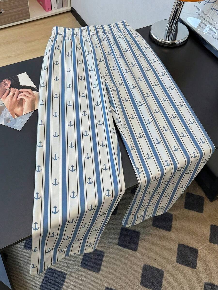 Women's Letter Cross Print Wide-Leg Pants