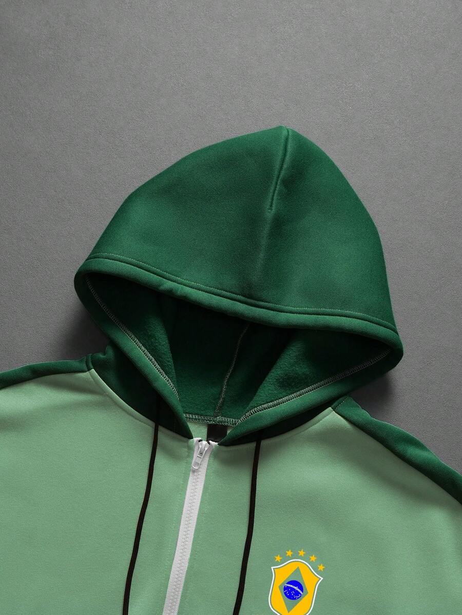 Contrast Color Zip-Up Hoodie Sweatpants Set