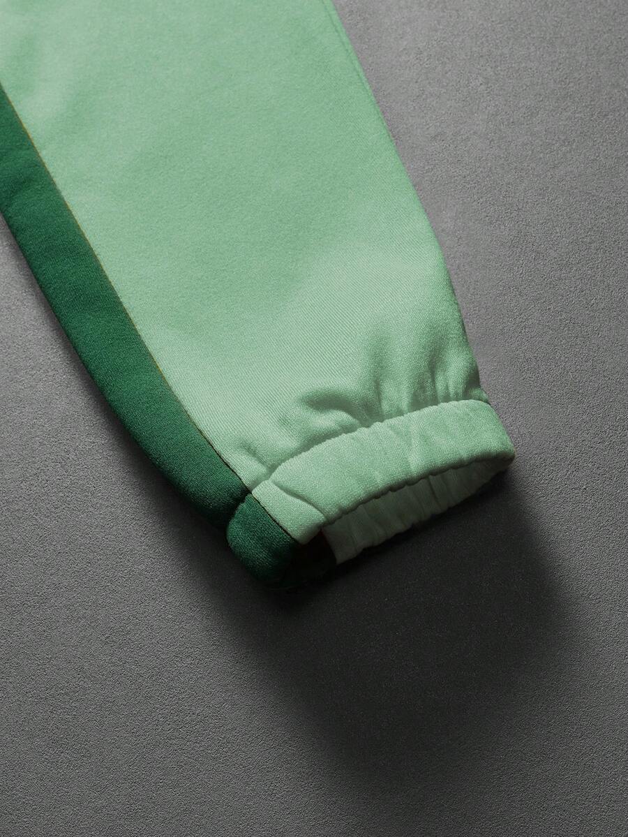 Contrast Color Zip-Up Hoodie Sweatpants Set