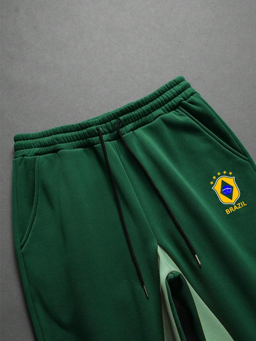 Contrast Color Zip-Up Hoodie Sweatpants Set