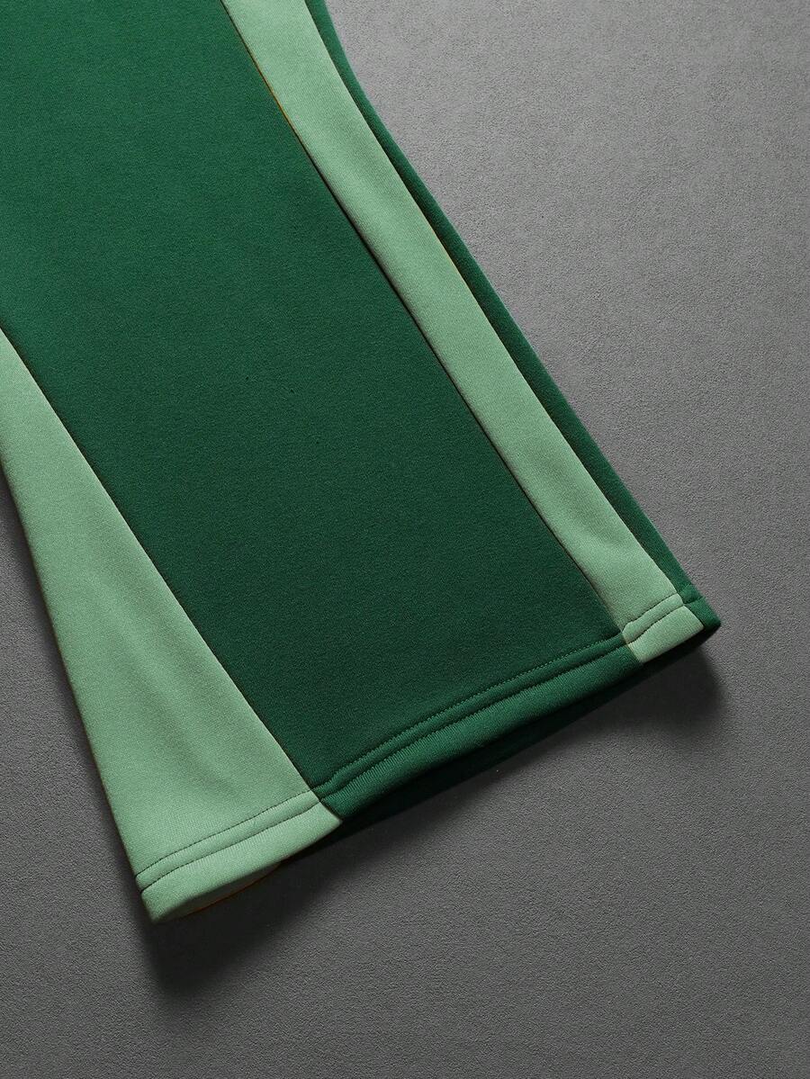 Contrast Color Zip-Up Hoodie Sweatpants Set