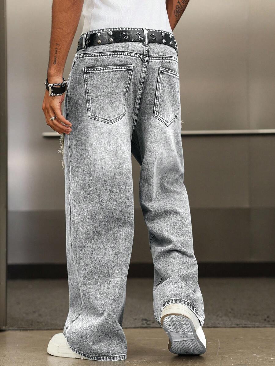 Distressed Patchwork Vintage Wide Leg Jeans