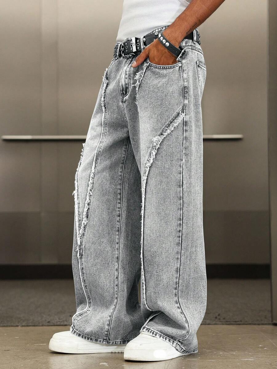 Distressed Patchwork Vintage Wide Leg Jeans