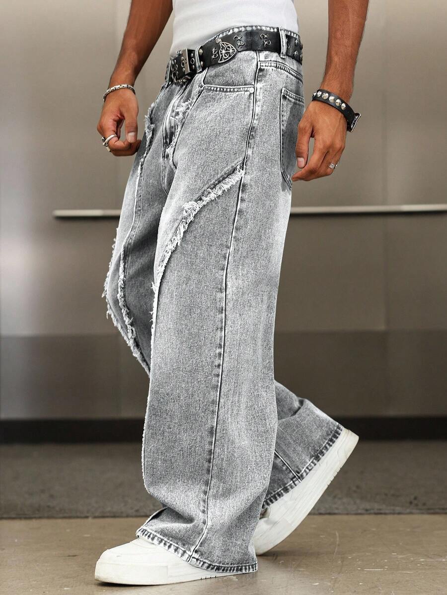 Distressed Patchwork Vintage Wide Leg Jeans
