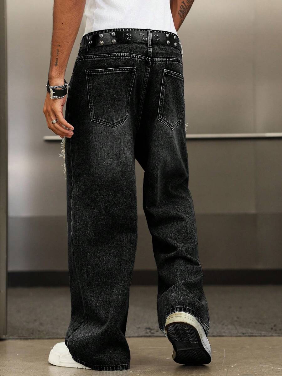 Distressed Patchwork Vintage Wide Leg Jeans