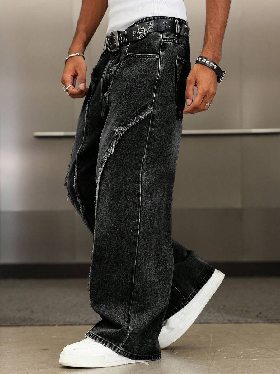 Distressed Patchwork Vintage Wide Leg Jeans