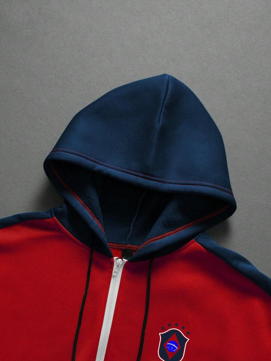 Contrast Color Zip-Up Hoodie Sweatpants Set