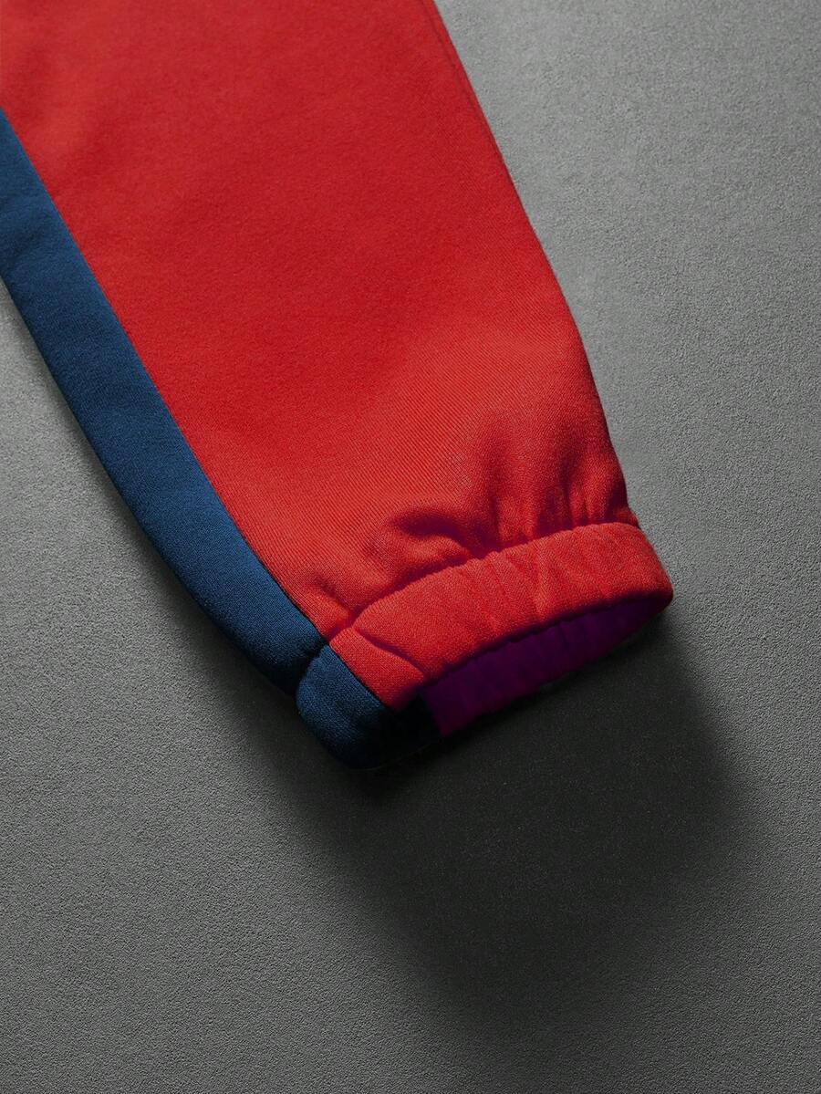 Contrast Color Zip-Up Hoodie Sweatpants Set
