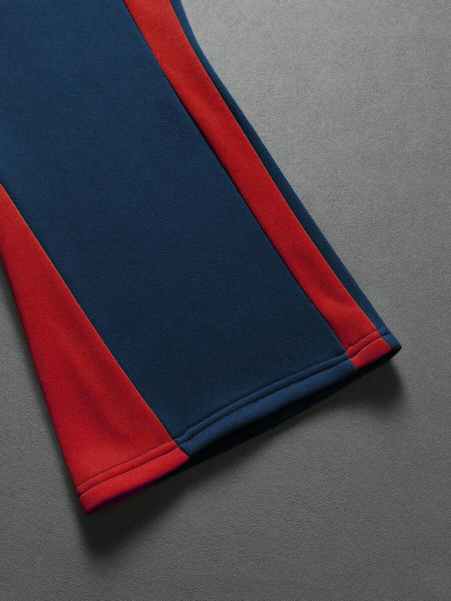 Contrast Color Zip-Up Hoodie Sweatpants Set