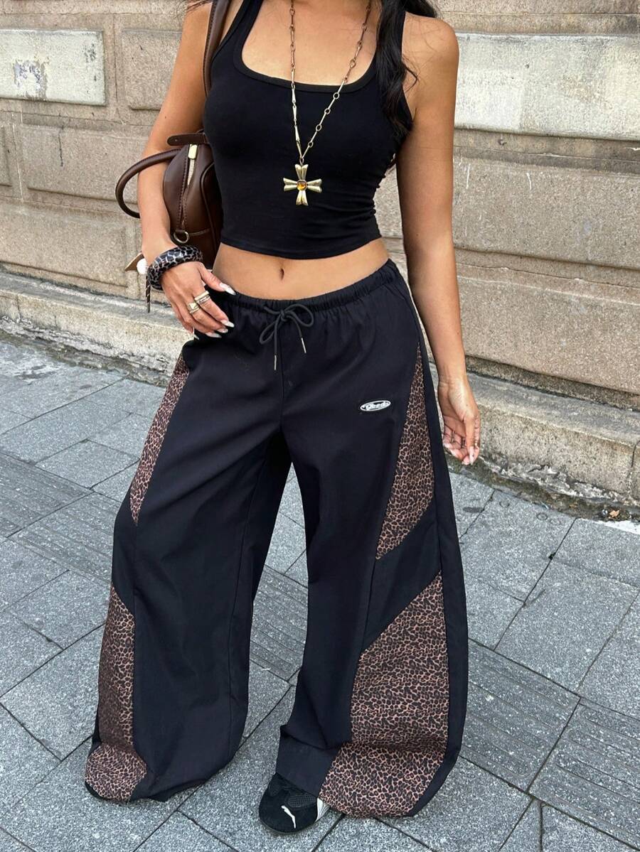 Women's Color-Blocked Cargo Parachute Pants