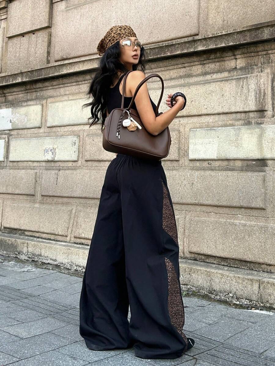 Women's Color-Blocked Cargo Parachute Pants