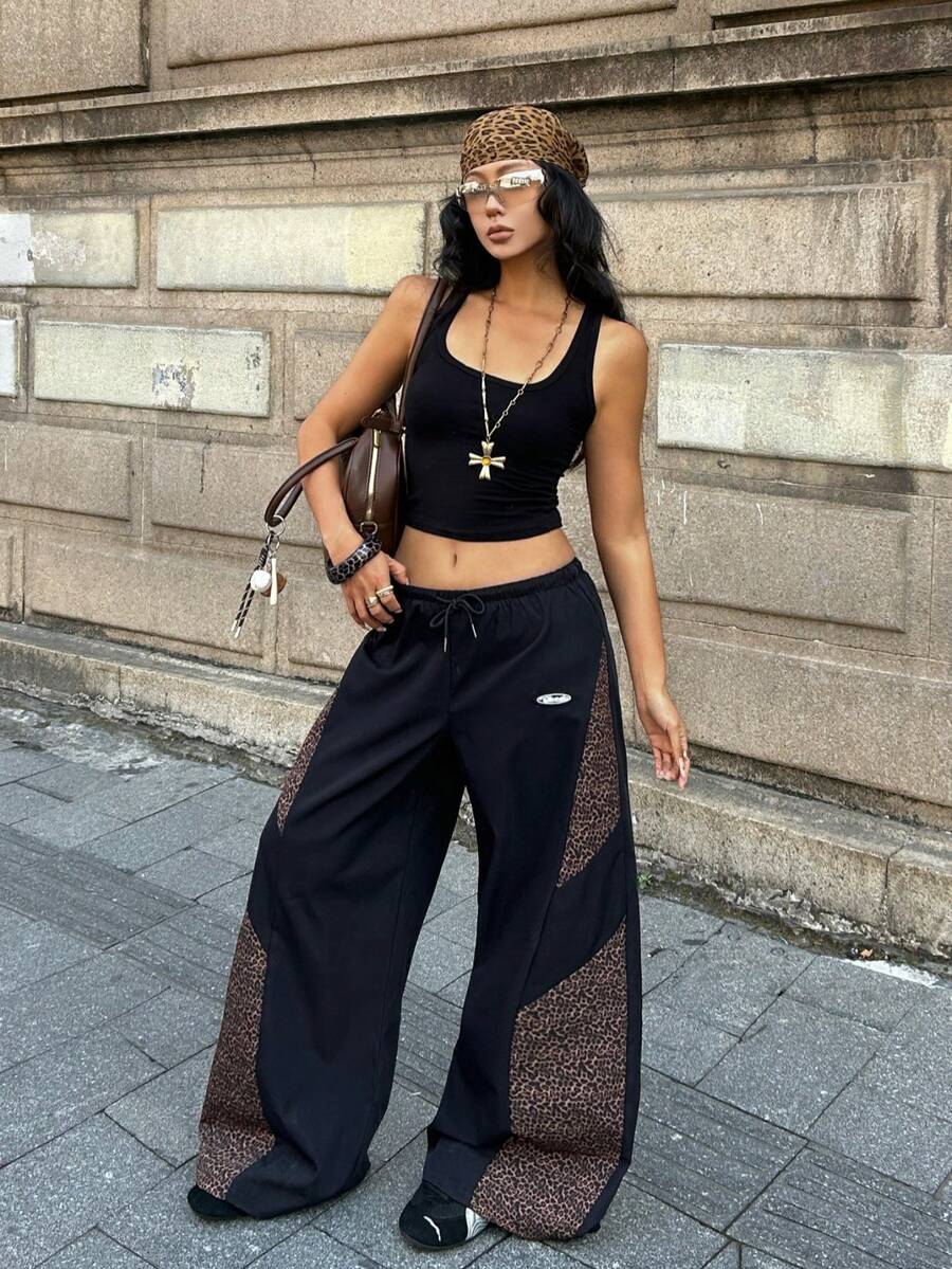 Women's Color-Blocked Cargo Parachute Pants