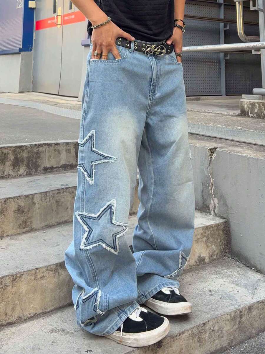 Men's Cross Embroidered Denim Jeans