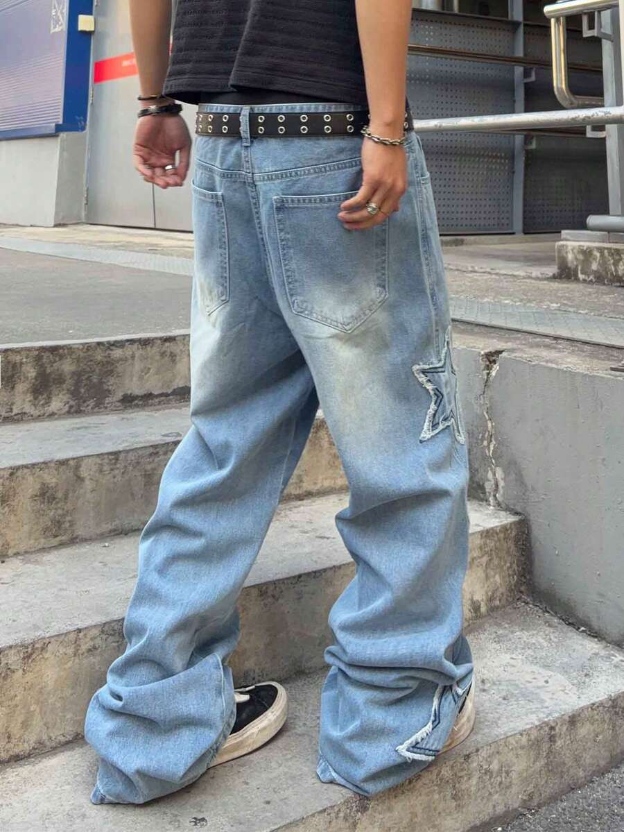 Men's Cross Embroidered Denim Jeans