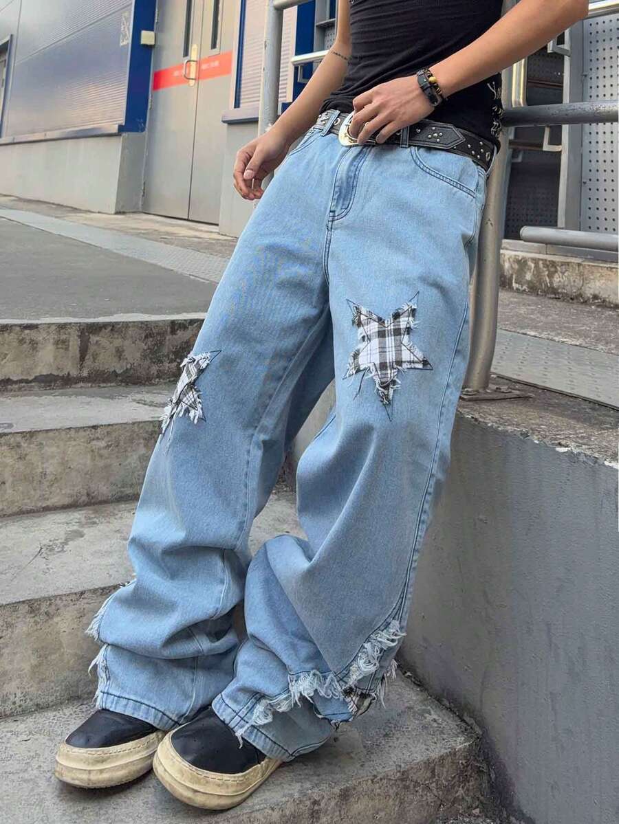 Men's Cross Embroidered Denim Jeans