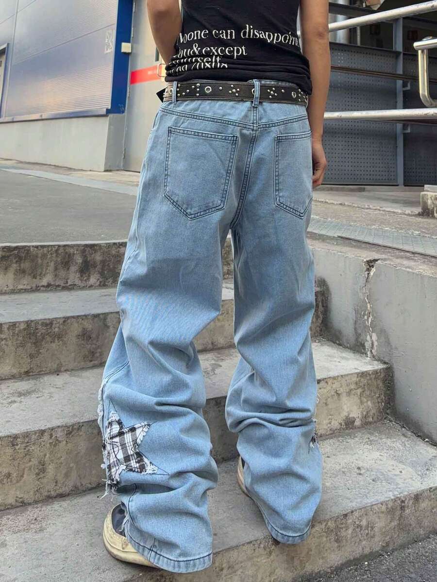 Men's Cross Embroidered Denim Jeans