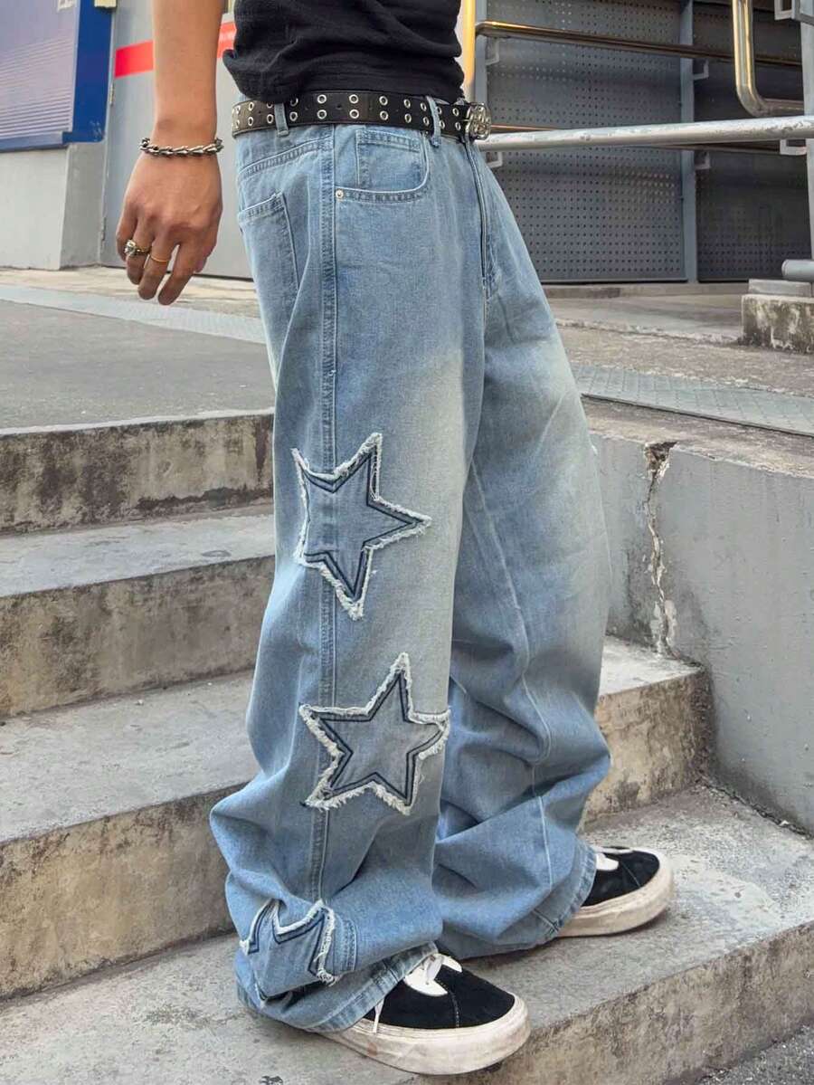 Men's Cross Embroidered Denim Jeans