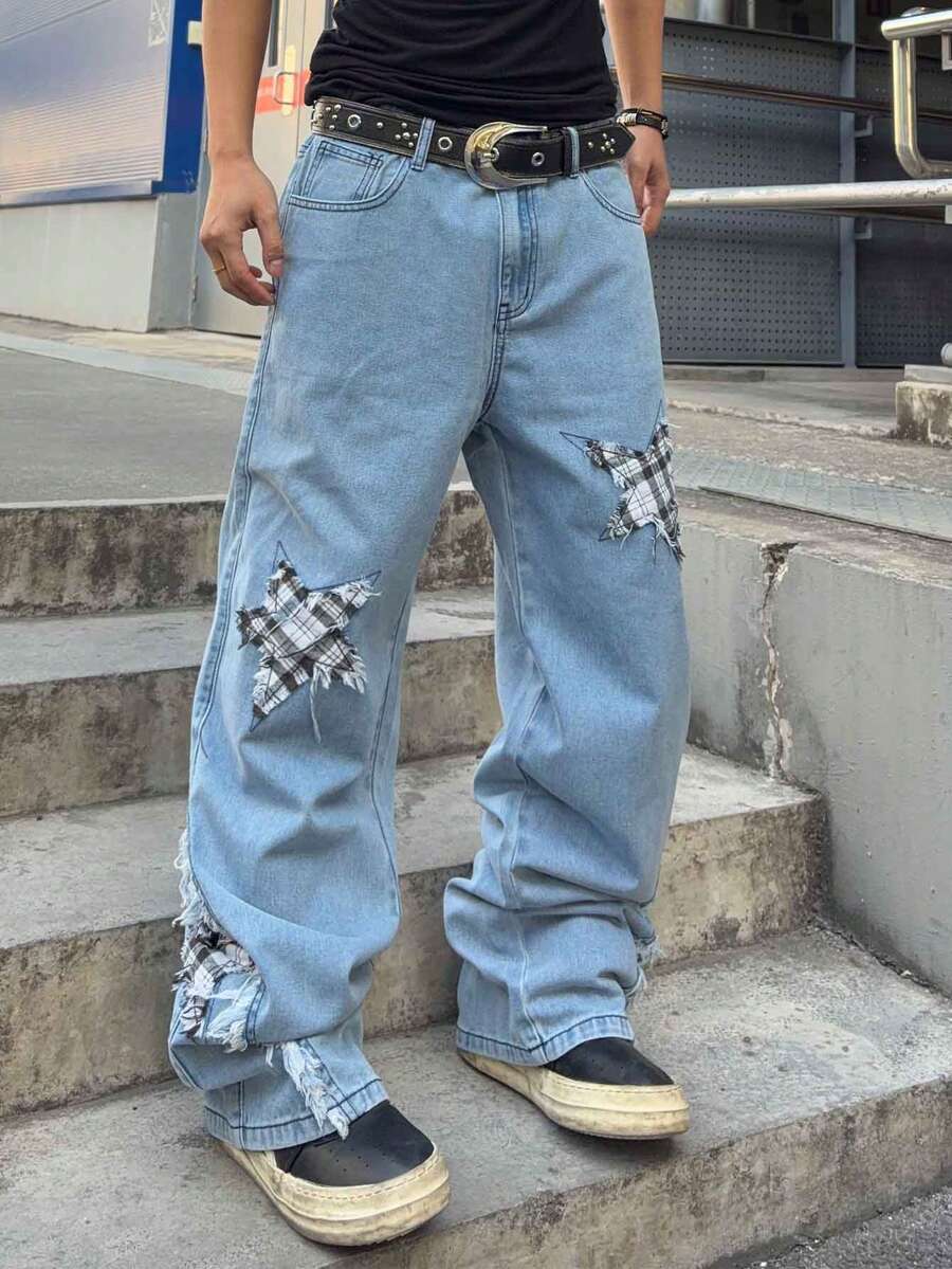Men's Cross Embroidered Denim Jeans