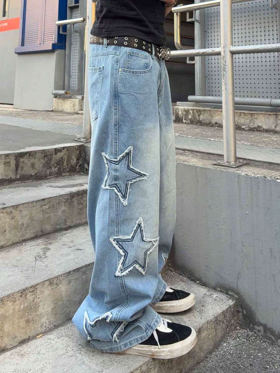 Men's Cross Embroidered Denim Jeans