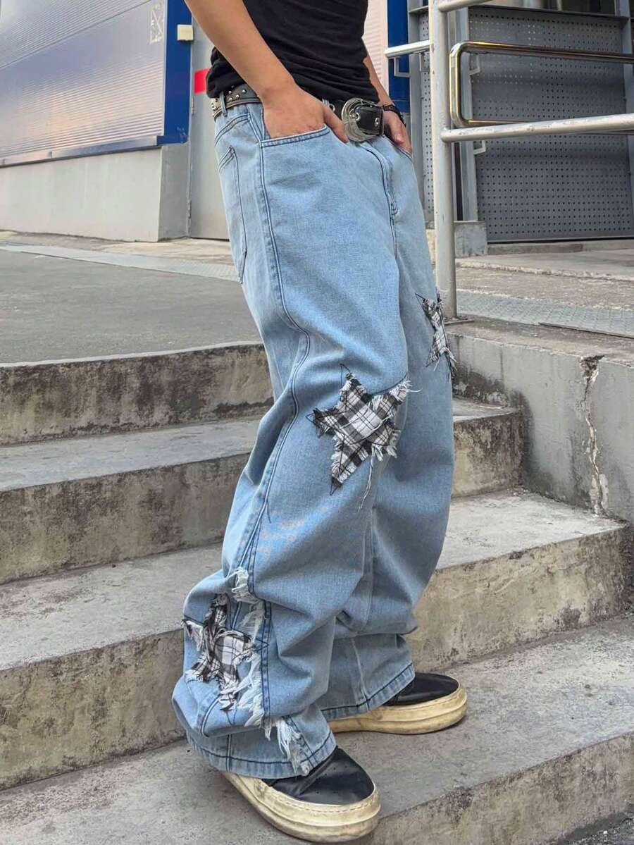 Men's Cross Embroidered Denim Jeans