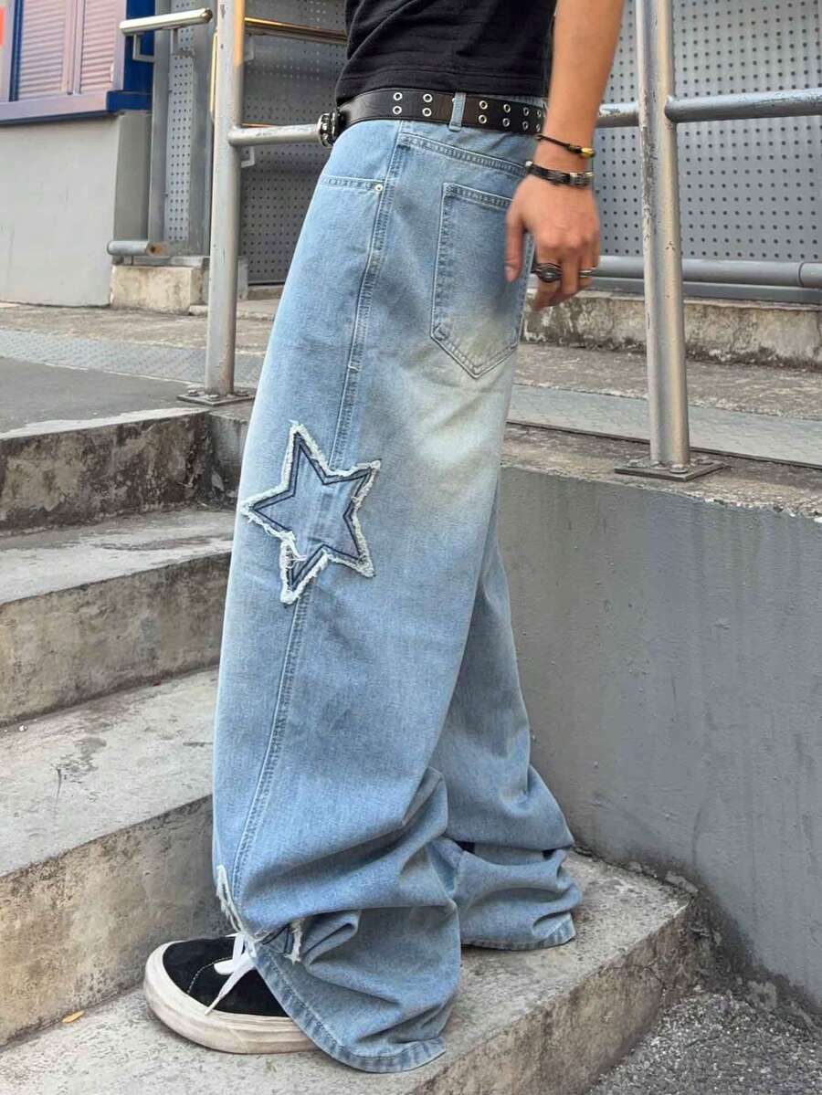 Men's Cross Embroidered Denim Jeans