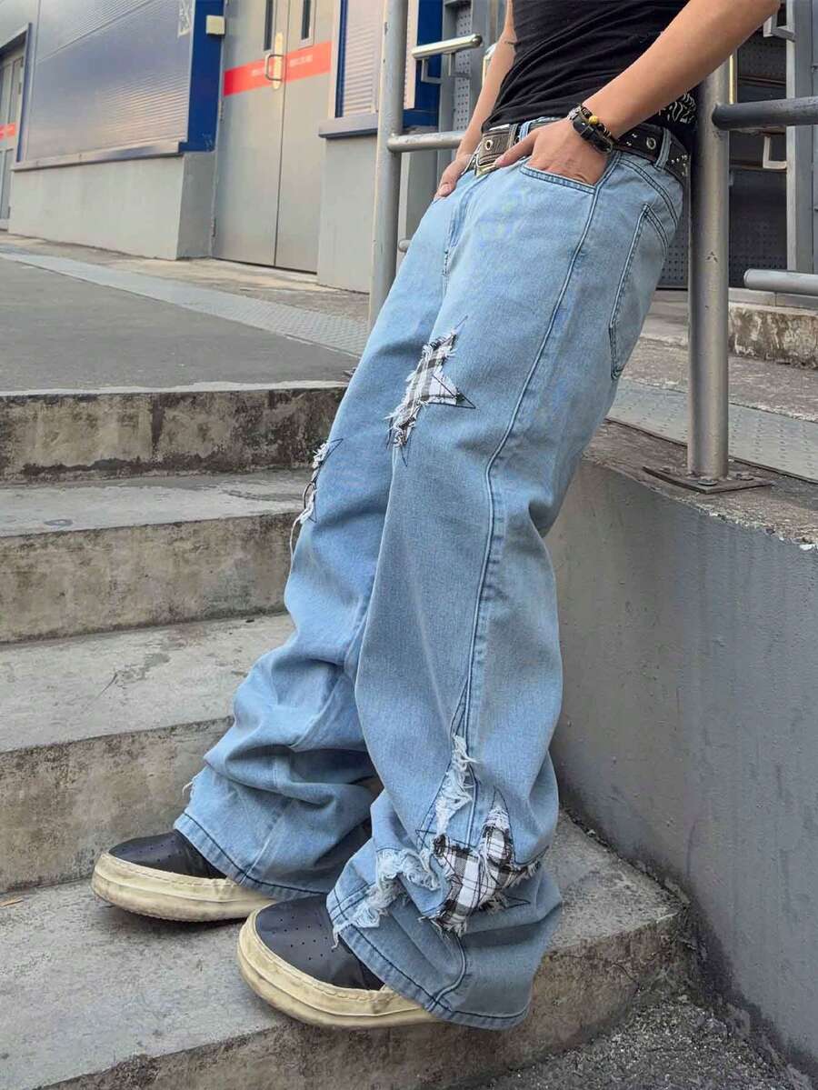 Men's Cross Embroidered Denim Jeans