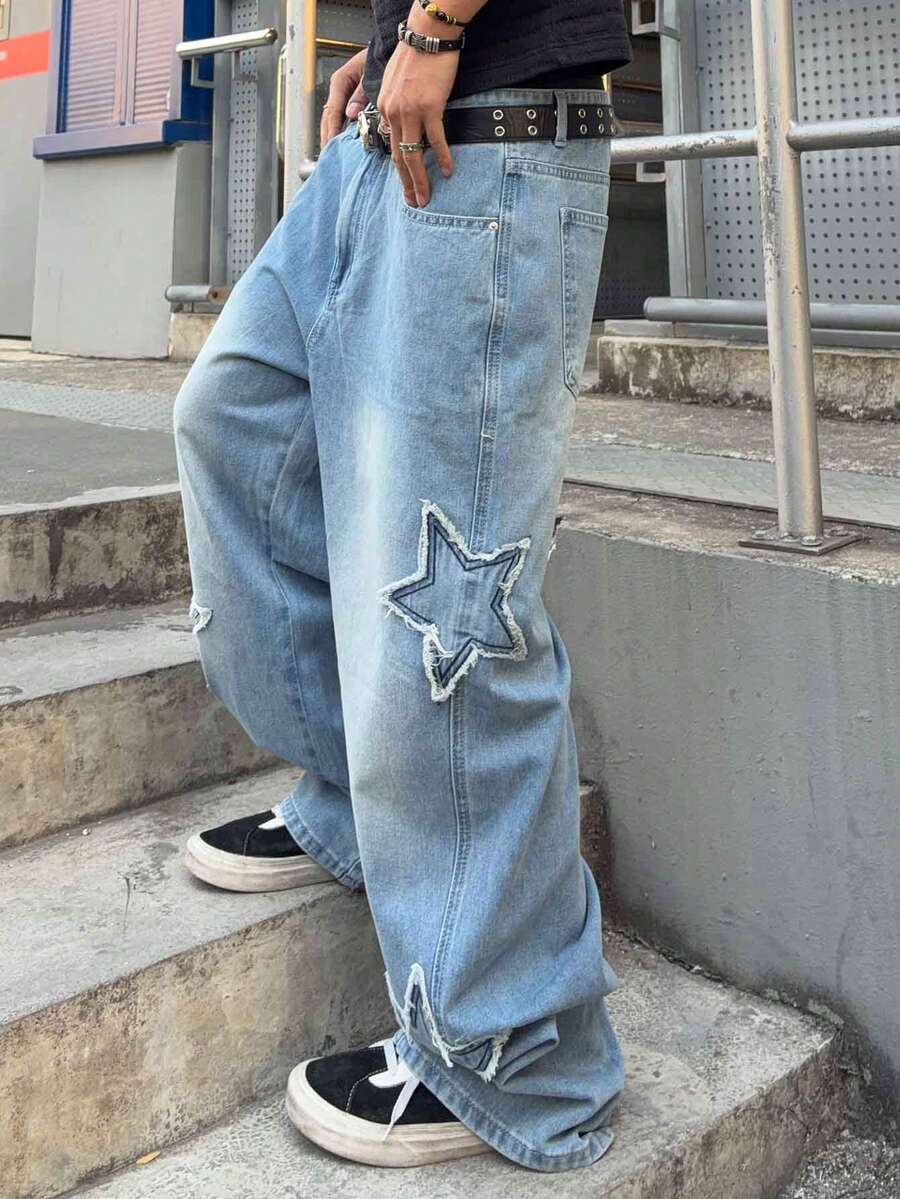Men's Cross Embroidered Denim Jeans