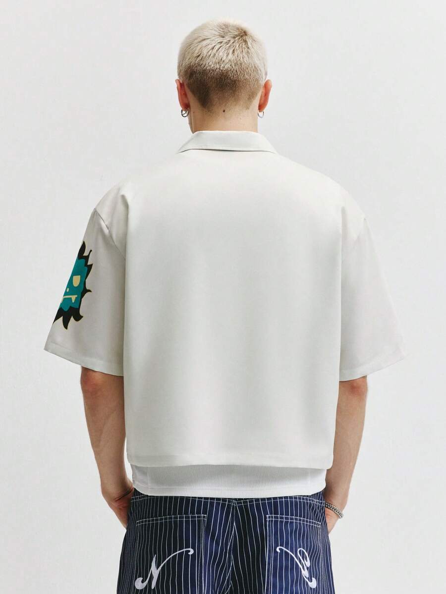Men's Graphic Print Cropped Camp Collar Shirt
