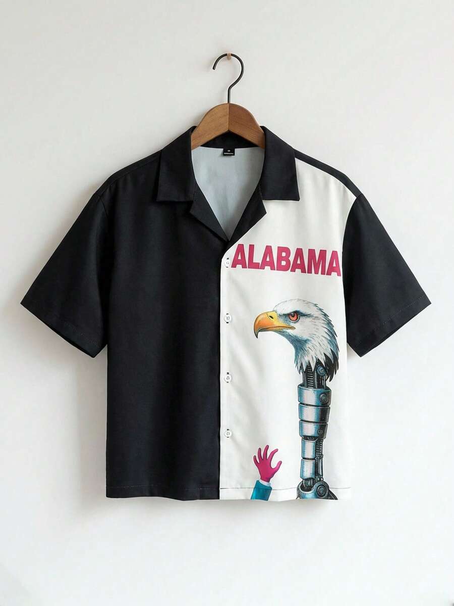 Men's Graphic Print Cropped Camp Collar Shirt