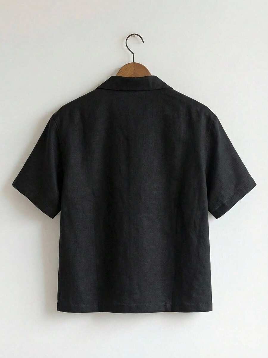 Men's Graphic Print Cropped Camp Collar Shirt