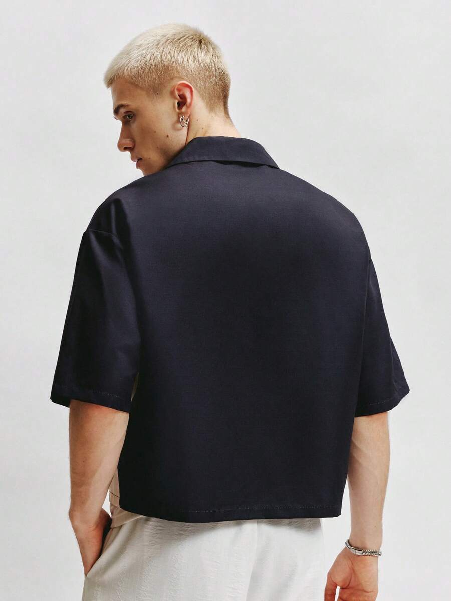 Men's Graphic Print Cropped Camp Collar Shirt