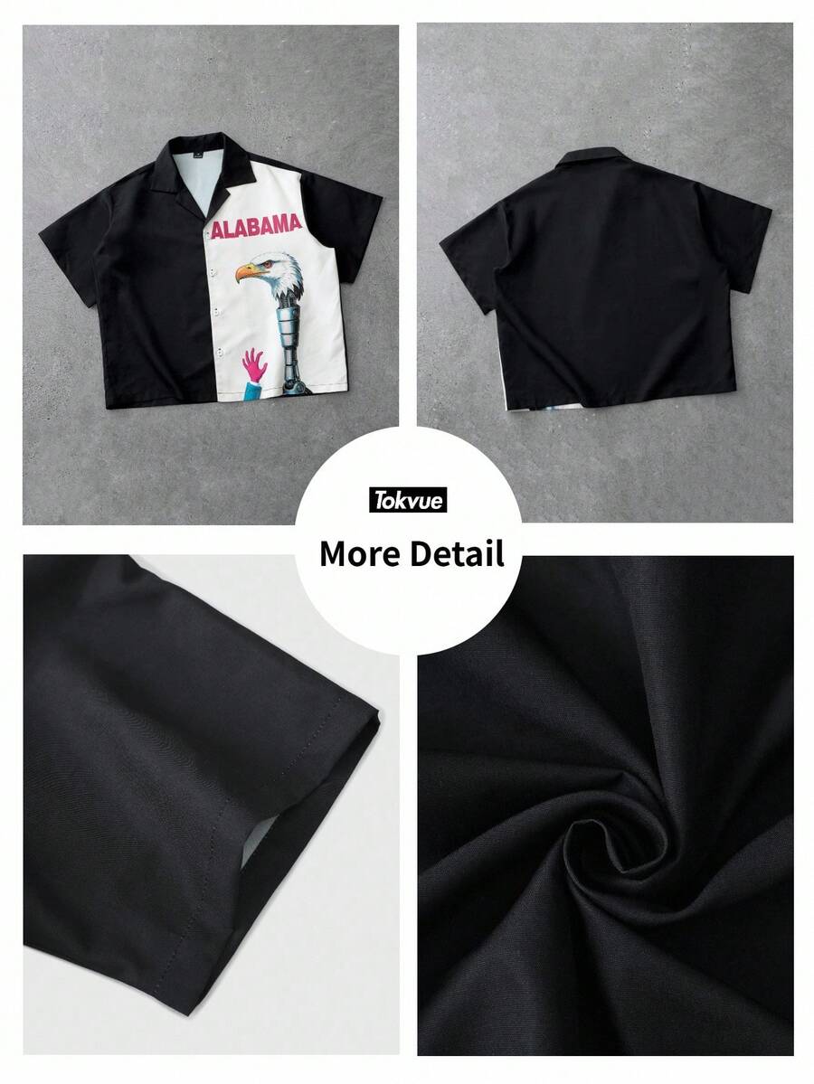 Men's Graphic Print Cropped Camp Collar Shirt
