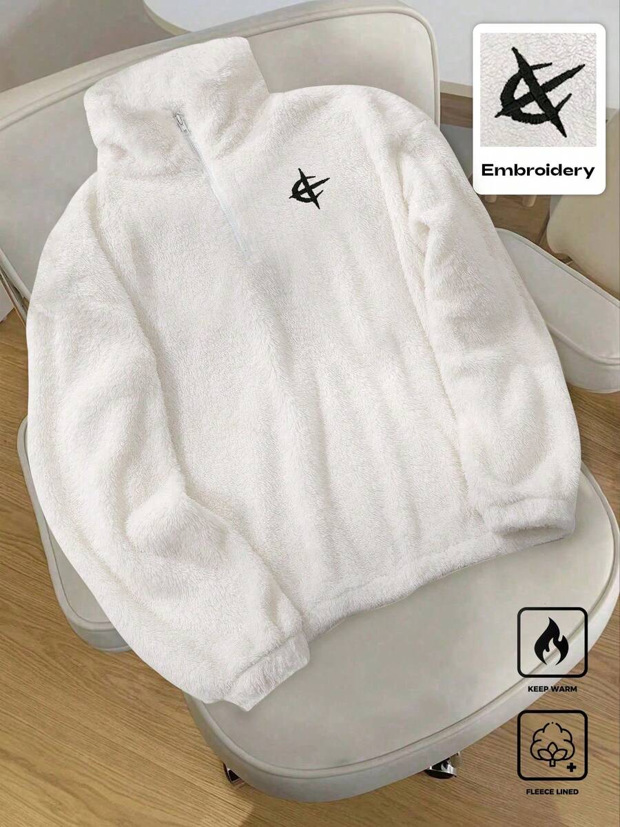 Men's Patchwork Stand Collar Half-Zip Fleece Sweatshirt