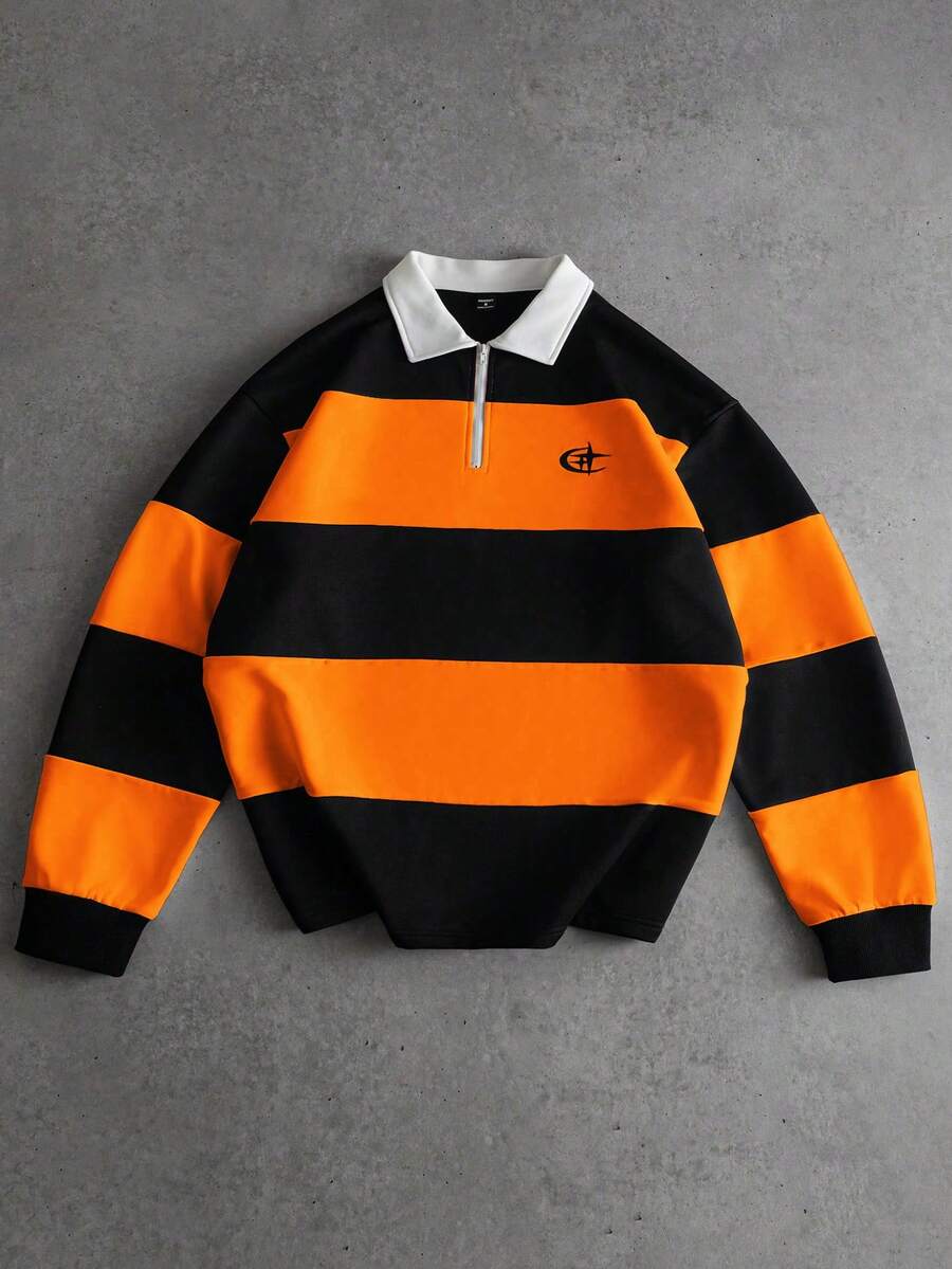 Men's Striped Long Sleeve Casual Polo Shirt
