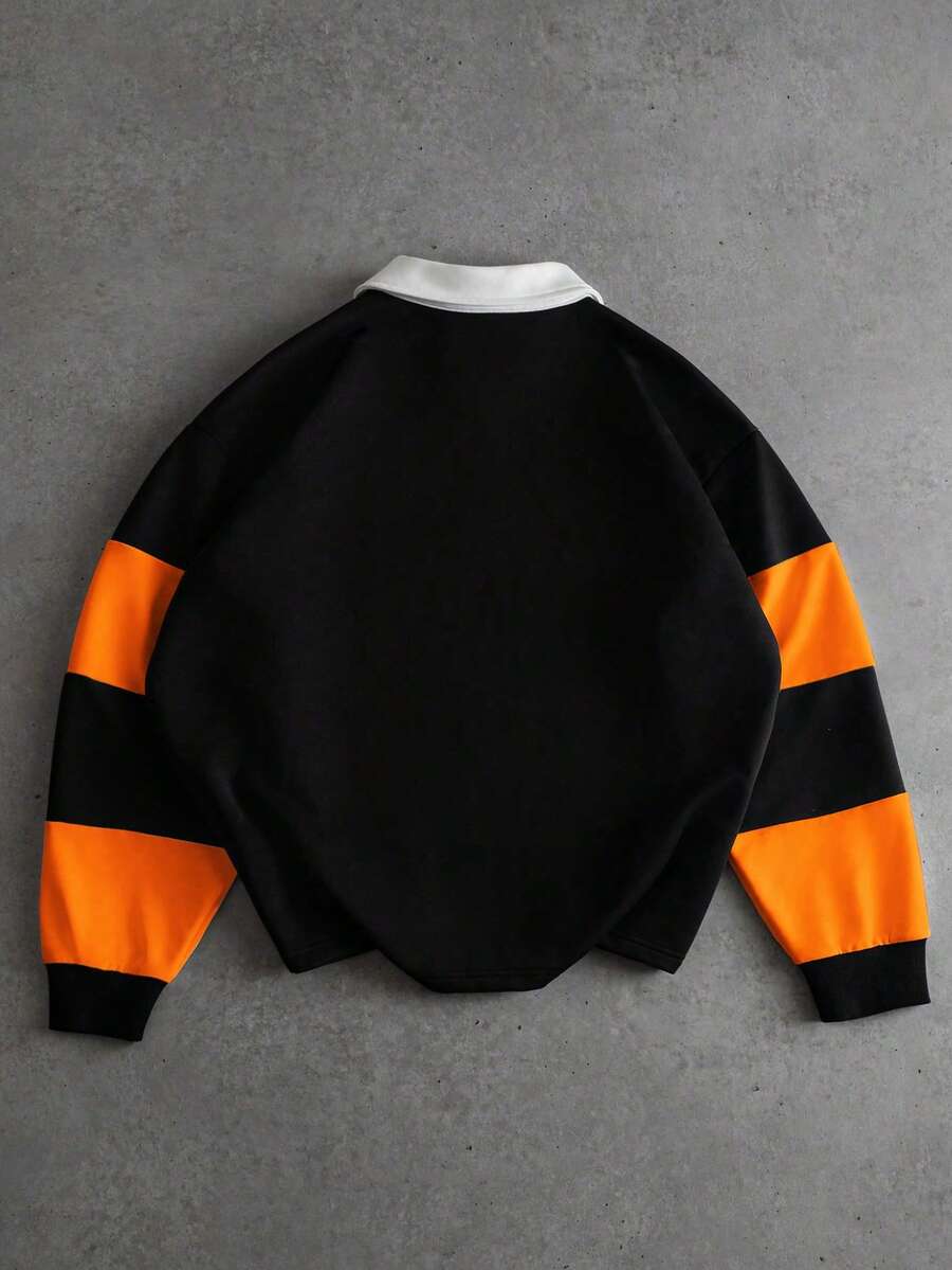 Men's Striped Long Sleeve Casual Polo Shirt