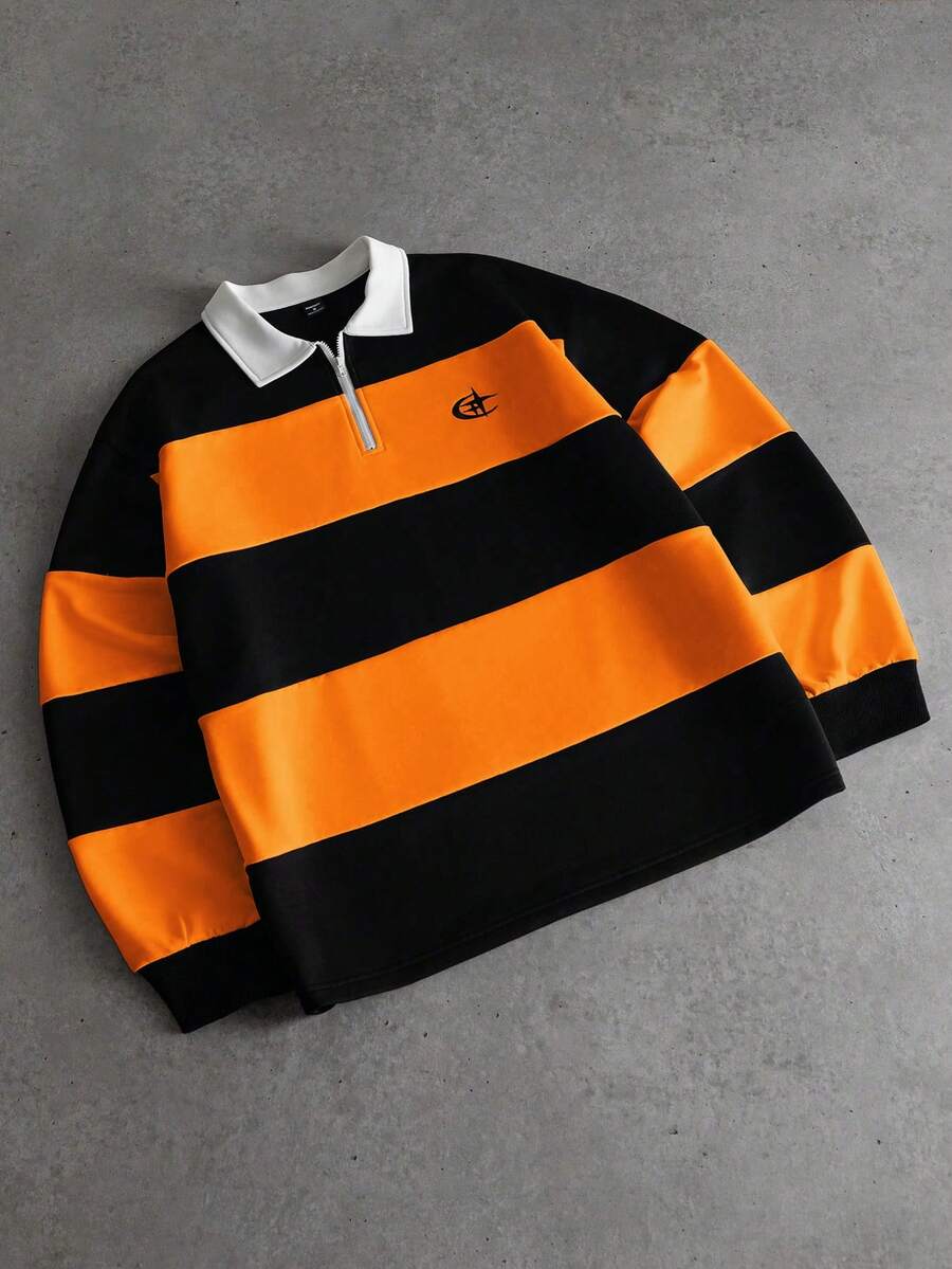 Men's Striped Long Sleeve Casual Polo Shirt