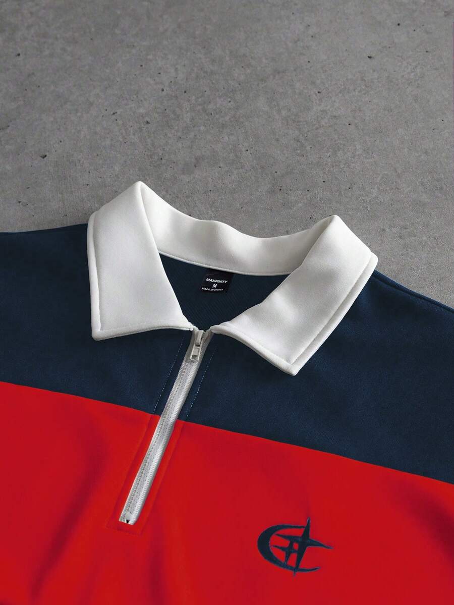 Men's Striped Long Sleeve Casual Polo Shirt