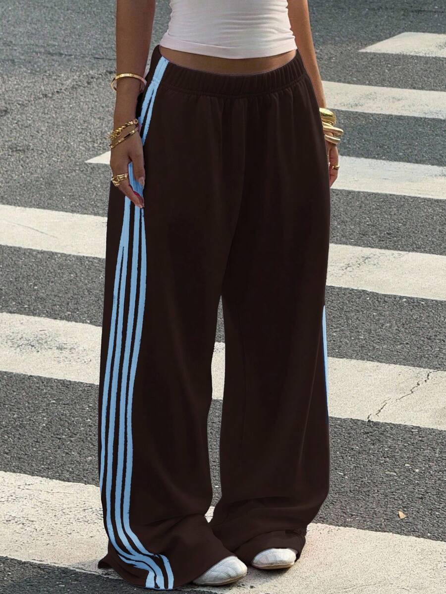 Women's Striped Knitted Wide-Leg Sweatpants