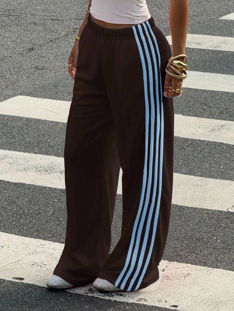 Women's Striped Knitted Wide-Leg Sweatpants