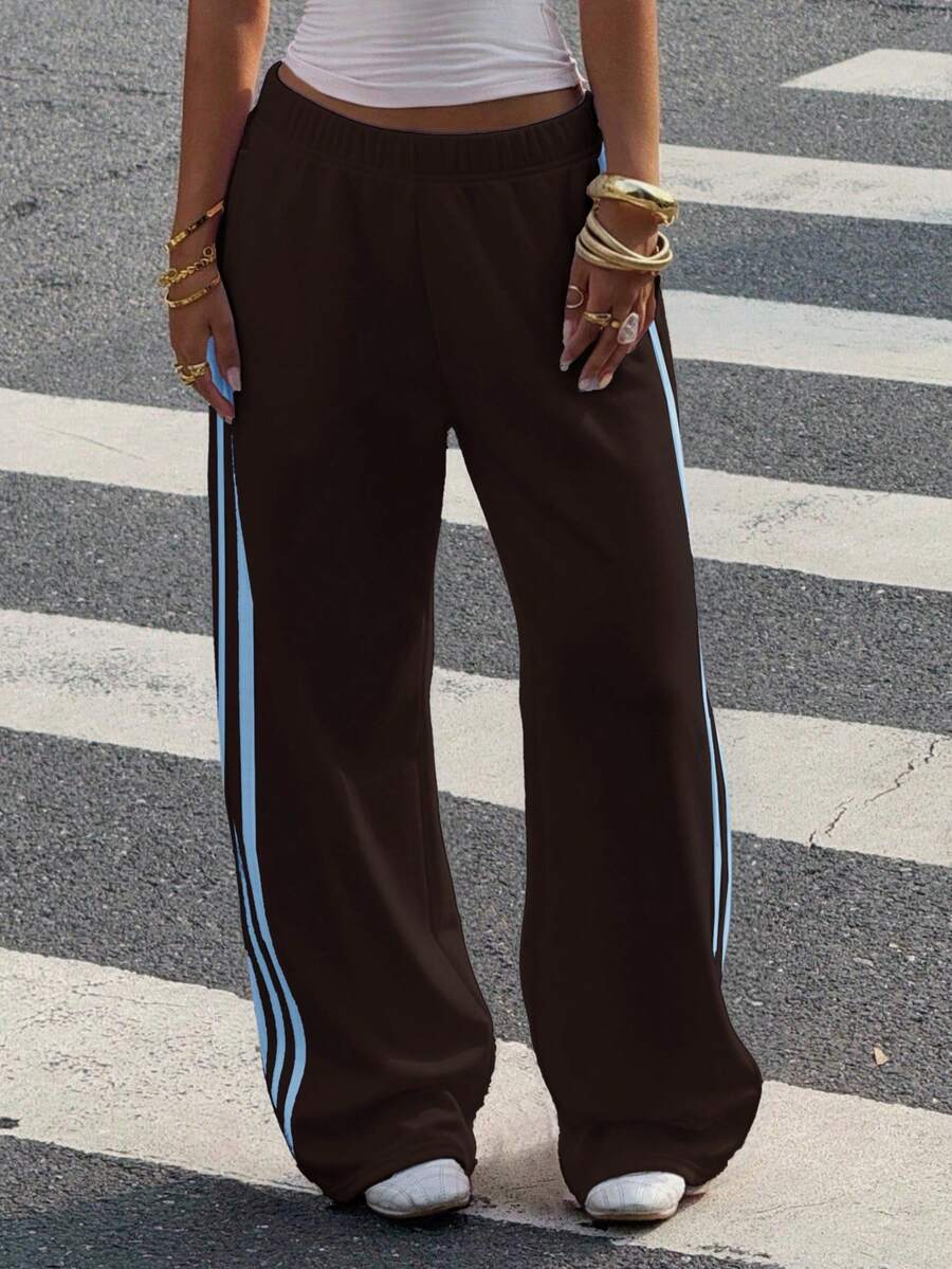 Women's Striped Knitted Wide-Leg Sweatpants