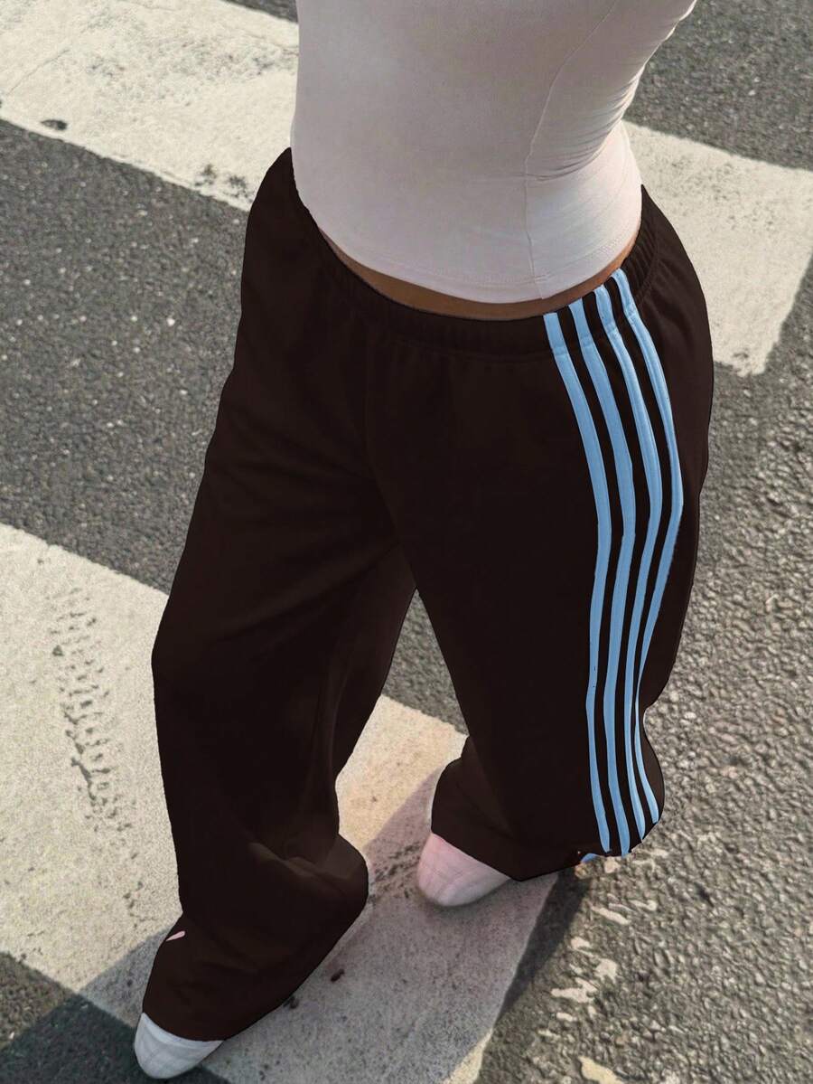 Women's Striped Knitted Wide-Leg Sweatpants
