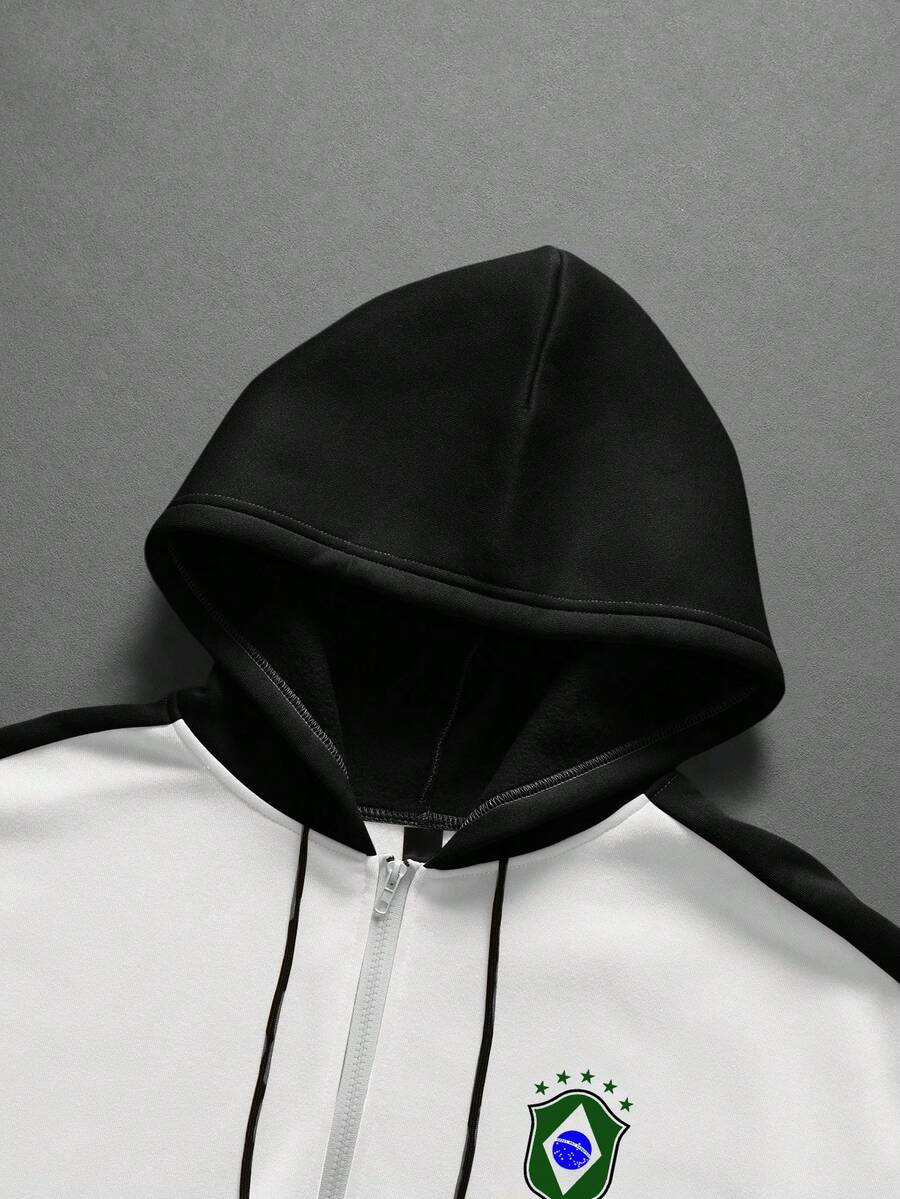 Contrast Color Zip-Up Hoodie Sweatpants Set